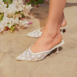 CLARA PEARL HEELS TRUE WHITE DAISY MESH(Clara Pearl Heels True White Daisy Mesh) -Dolce Vita Shop CLARA PEARL TRUE WHITE DAISY MESH