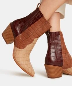 SERNA BOOTIES BROWN MULTI CROCO PRINT LEATHER - Re:vita(Serna Booties Brown Multi Croco Print Leather Resale) -Dolce Vita Shop DOLCEVITA BOOTIES SERNA BROWN MULTI