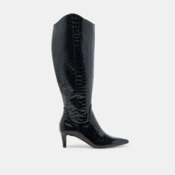 SHILAH WIDE CALF BOOTS NOIR EMBOSSED LEATHER(Shilah Wide Calf Boots Noir Embossed Leather)