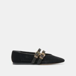 BAYLEE BALLET FLATS ONYX PERFORATED SUEDE(Baylee Ballet Flats Onyx Perforated Suede)