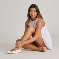 REYES X BYRDIE GOLF BALLET FLATS PINK PLAID GINGHAM(Reyes X Byrdie Golf Ballet Flats Pink Plaid Gingham) -Dolce Vita Shop DOLCEVITA FLATS REYESBYRDIES PINKPLAID ONFOOT 02