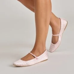 REYES X BYRDIE GOLF BALLET FLATS PINK PLAID GINGHAM(Reyes X Byrdie Golf Ballet Flats Pink Plaid Gingham) -Dolce Vita Shop DOLCEVITA FLATS REYESBYRDIES PINKPLAID ONFOOT 04