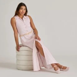 REYES X BYRDIE GOLF BALLET FLATS PINK PLAID GINGHAM(Reyes X Byrdie Golf Ballet Flats Pink Plaid Gingham) -Dolce Vita Shop DOLCEVITA FLATS REYESBYRDIES PINKPLAID ONFOOT 06