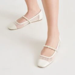 ROLLIN PEARL BALLET FLATS WHITE MESH(Rollin Pearl Ballet Flats White Mesh) -Dolce Vita Shop DOLCEVITA FLATS ROLLINPEARL WHITEMESH ONFOOT 02