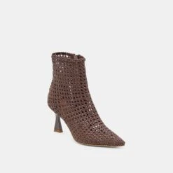 LONNI BOOTIES DK BROWN WOVEN LEATHER(Lonni Booties Dk Brown Woven Leather) -Dolce Vita Shop DOLCEVITA HEELS LONNI DKBROWNWOVENLEATHER 01