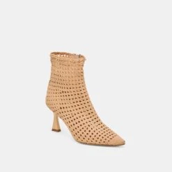 LONNI BOOTIES LIGHT TAN WOVEN LEATHER(Lonni Booties Light Tan Woven Leather) -Dolce Vita Shop DOLCEVITA HEELS LONNI LIGHTTANWOVENLEATHER 01