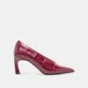 MIDGE HEELS BURGUNDY CROCO EMBOSSED LEATHER(Midge Heels Burgundy Croco Embossed Leather)