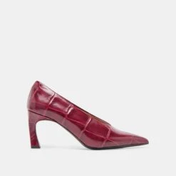 MIDGE HEELS BURGUNDY CROCO EMBOSSED LEATHER(Midge Heels Burgundy Croco Embossed Leather)