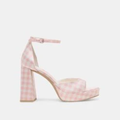PANDRO X BYRDIE GOLF WIDE HEELS PINK PLAID GINGHAM(Pandro X Byrdie Golf Wide Heels Pink Plaid Gingham)