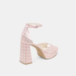 PANDRO X BYRDIE GOLF HEELS PINK PLAID GINGHAM(Pandro X Byrdie Golf Heels Pink Plaid Gingham) -Dolce Vita Shop DOLCEVITA HEELS PANDRO PINKPLAIDGINGHAM 03