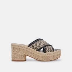 ELDORA HEELS WHITE BLACK RAFFIA(Eldora Heels White Black Raffia)