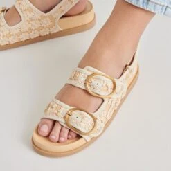 STARLA SANDALS CREME FLORAL RAFFIA(Starla Sandals Creme Floral Raffia) -Dolce Vita Shop DOLCEVITA SANDALS STARLA CREMEFLORAL ONFOOT 02