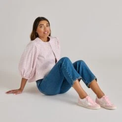 NOTICE X BYRDIE GOLF SNEAKERS PINK FLORAL NYLON(Notice X Byrdie Golf Sneakers Pink Floral Nylon) -Dolce Vita Shop DOLCEVITA SNEAKERS NOTICEBYRDIES PINK FLORAL ONFOOT 07