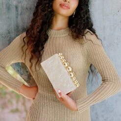 GERRY CLUTCH BEIGE PEARL ACRYLIC(Gerry Clutch Beige Pearl Acrylic) -Dolce Vita Shop GERRY BEIGE